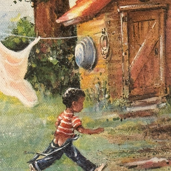 Charming Country Scene Art with Gold and Green Frame - Picture 3 of 5